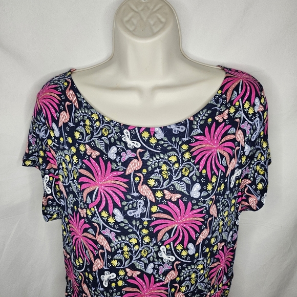 New Boden Amelie Jersey Dress Navy Tropical Charm Floral Bird Butterfly Size 10R - Picture 3 of 15